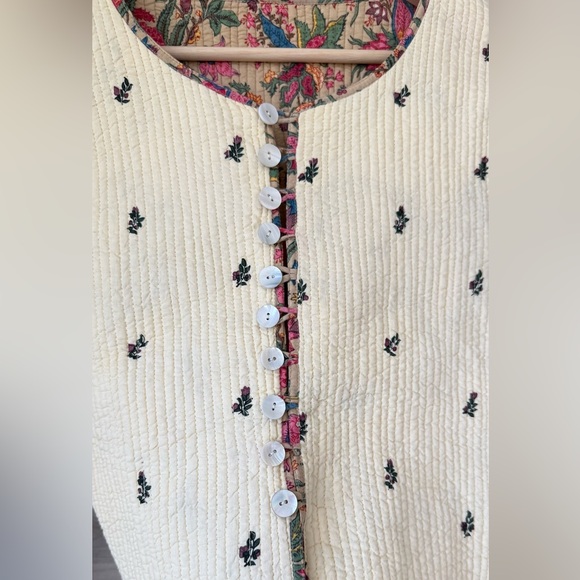 Vintage Reversible Quilted Floral Jacket Cream Cotton Cottagecore Boho Handmade - Picture 5 of 13